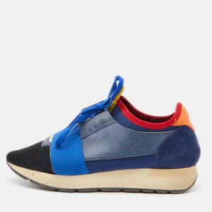 Balenciaga Multicolor Leather and Mesh Race Runner Sneakers Size 38