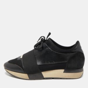 Balenciaga Black Leather and Mesh Race Runner Sneakers Size 37