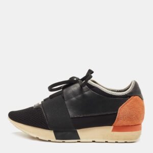 Balenciaga Black/Yellow Leather and Mesh Race Runner Sneakers Size 37