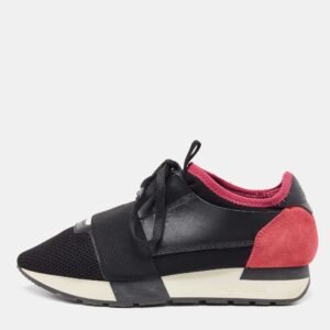 Balenciaga Black/Pink Mesh and Suede Race Runner Sneakers Size 37