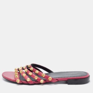 Balenciaga Pink Leather Arena Flat Slides Size 38.5
