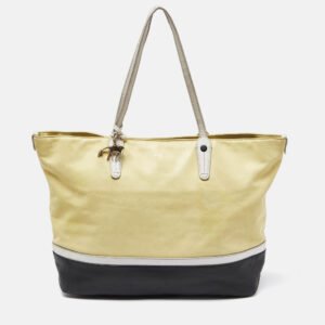 Bally Yellow/Black Leather Shopper Tote