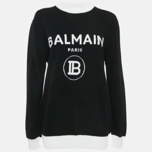 Balmain Black Logo Pattern Wool Knit Sweater S