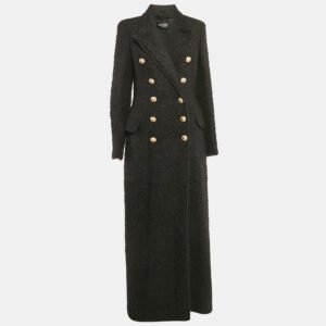 Balmain Black Shearling Double Breasted Long Coat L