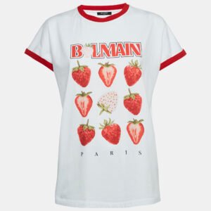 balmain white strawberry print jersey t-shirt m