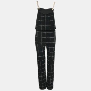 Balmain Black Patterned Knit Chain Strap Detail Jumpsuit M