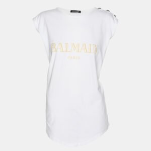 Balmain White Logo Printed Cotton Knit Sleeveless Tank Top L