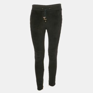 Balmain Black Velour Quilted Detail Pants S
