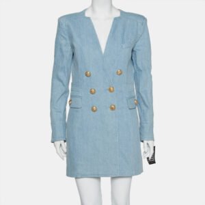 Balmain Blue Denim Double Breasted Mini Dress L