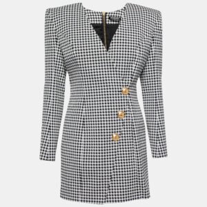Balmain Monochrome Houndstooth Jacquard Mini Dress M