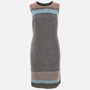 Boss By Hugo Boss Black/Blue Textured Cotton Blend Short Dress S