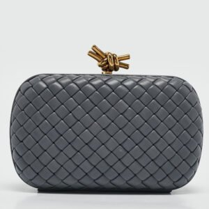 Bottega Veneta Grey Intrecciato Leather Knot Clutch
