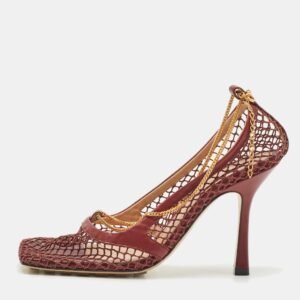 bottega veneta burgundy mesh and leather chain stretch pumps size 38