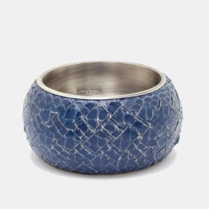 Bottega Veneta Blue Snakeskin Leather Sterling Silver Bangle Bracelet