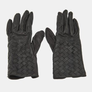 Bottega Veneta Black Intrecciato Leather Gloves Size 60