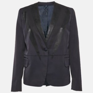Bottega Veneta Navy Blue Printed Gabardine Single Breasted Blazer M