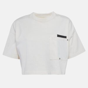 Bottega Veneta Off-White Cotton Knit Crew Neck Crop Top XXS