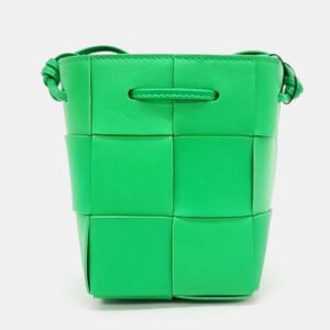 Bottega Veneta Green Woven Leather Cassette Bucket Bag