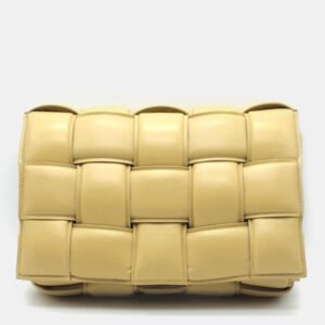 luxury-women-bottega-veneta-used-handbags-p1014163-001 Bottega Veneta Yellow Leather Padded Cassette Shoulder Bag