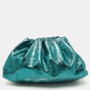 Bottega Veneta Metallic Green Leather Teen Pouch Clutch