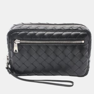 Bottega Veneta Black Leather Intrecciato Small Wristlet Bag
