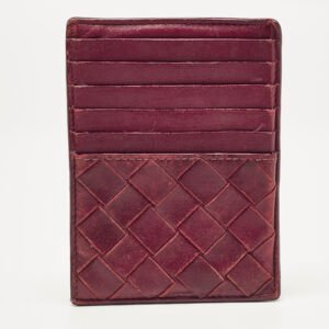 Bottega Veneta Burgundy Intrecciato Leather Zip Card Holder