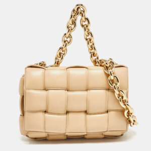 Bottega Veneta Beige Padded Leather Chain Cassette Shoulder Bag