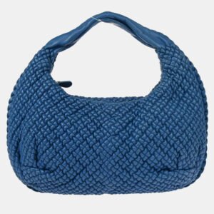 Bottega Veneta Blue Leather Intrecciato Hobo Bag