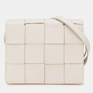 Bottega Veneta White Mini Lambskin Maxi Intrecciato Cassette Crossbody Bag