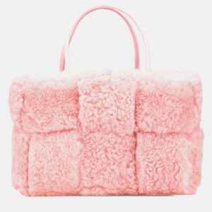 Bottega Veneta Pink Small Shearling Intrecciato Arco Tote