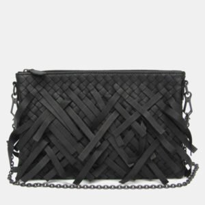 Bottega Veneta Black Intrecciato Fringed Leather Chain Shoulder Bag