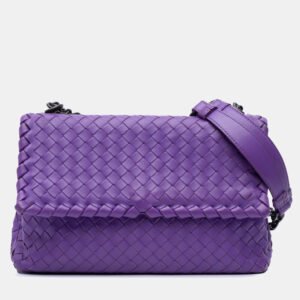 luxury-women-bottega-veneta-used-handbags-p1145435-003 Bottega Veneta Purple Small Nappa Intrecciato Olimpia Shoulder Bag