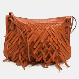 Bottega Veneta Tan Intrecciato Leather Fringe Detail Crossbody Bag