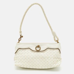 bottega veneta white intrecciato leather frame pochette bag