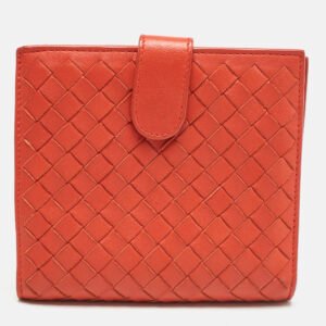Bottega Veneta Orange Intrecciato Leather Compact Wallet
