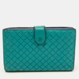 Bottega Veneta Light Blue Intrecciato Leather Compact Wallet