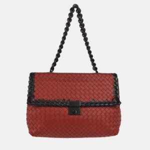 Bottega Veneta Red Black intrecciato Chain Shoulder Bag