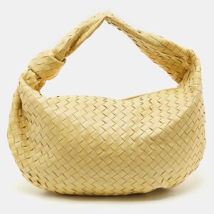 luxury-women-bottega-veneta-used-handbags-p1162199-002 Bottega Veneta Yellow Intrecciato Leather Medium Jodie Hobo