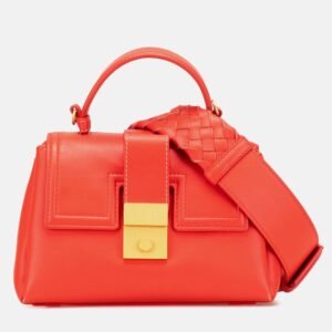 Bottega Veneta Red Mini Nappa Piazza Top Handle Satchel