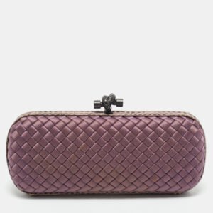 Bottega Veneta Purple Intrecciato Satin and Water Snakeskin Trim Knot Long Clutch