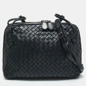 Bottega Veneta Black Intrecciato Leather Nodini Crossbody Bag