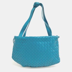 Bottega Veneta Blue Leather Mesh Bulb Small Bag