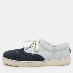 Bottega Veneta Navy Blue/Light Blue Intrecciato Suede Lace Up Sneakers Size 41