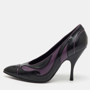 Bottega Veneta Black/Purple Leather Pointed Toe Pumps Size 37.5