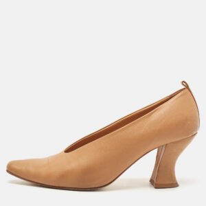 luxury-women-bottega-veneta-used-shoes-p1139578-006 Bottega Veneta Beige Leather Block Heel Pumps Size 40.5