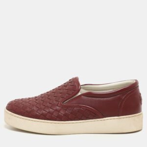 Bottega Veneta Burgundy Intrecciato Leather Dodger Slip On Sneakers 36