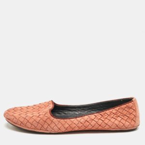 Bottega Veneta Pink Intrecciato Suede Ballet Flats Size 39