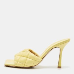 bottega veneta yellow quilted leather lido slide sandals size 38