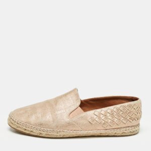 Bottega Veneta Metallic Gold Intrecciato Canvas Espadrille Flats Size 40