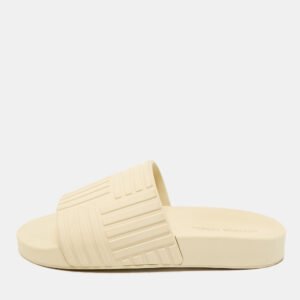Bottega Veneta Cream Embossed Rubber Flat Slide Sandals Size 37